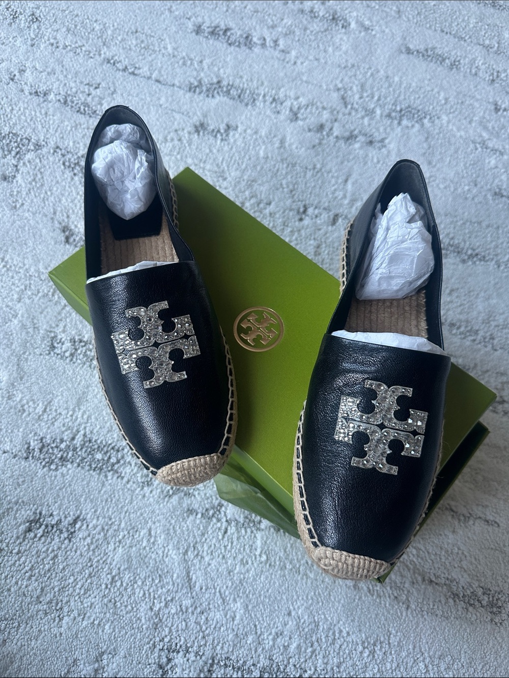 Tory Burch Black Flats with Rhinestones size 9.5